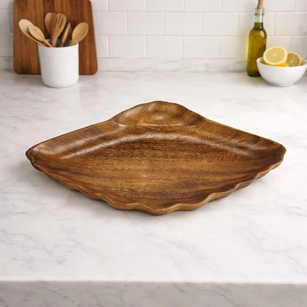 Monkey Pod Wood Bowl 13.5 Inch Scalloped Orobilt Serving Dish
